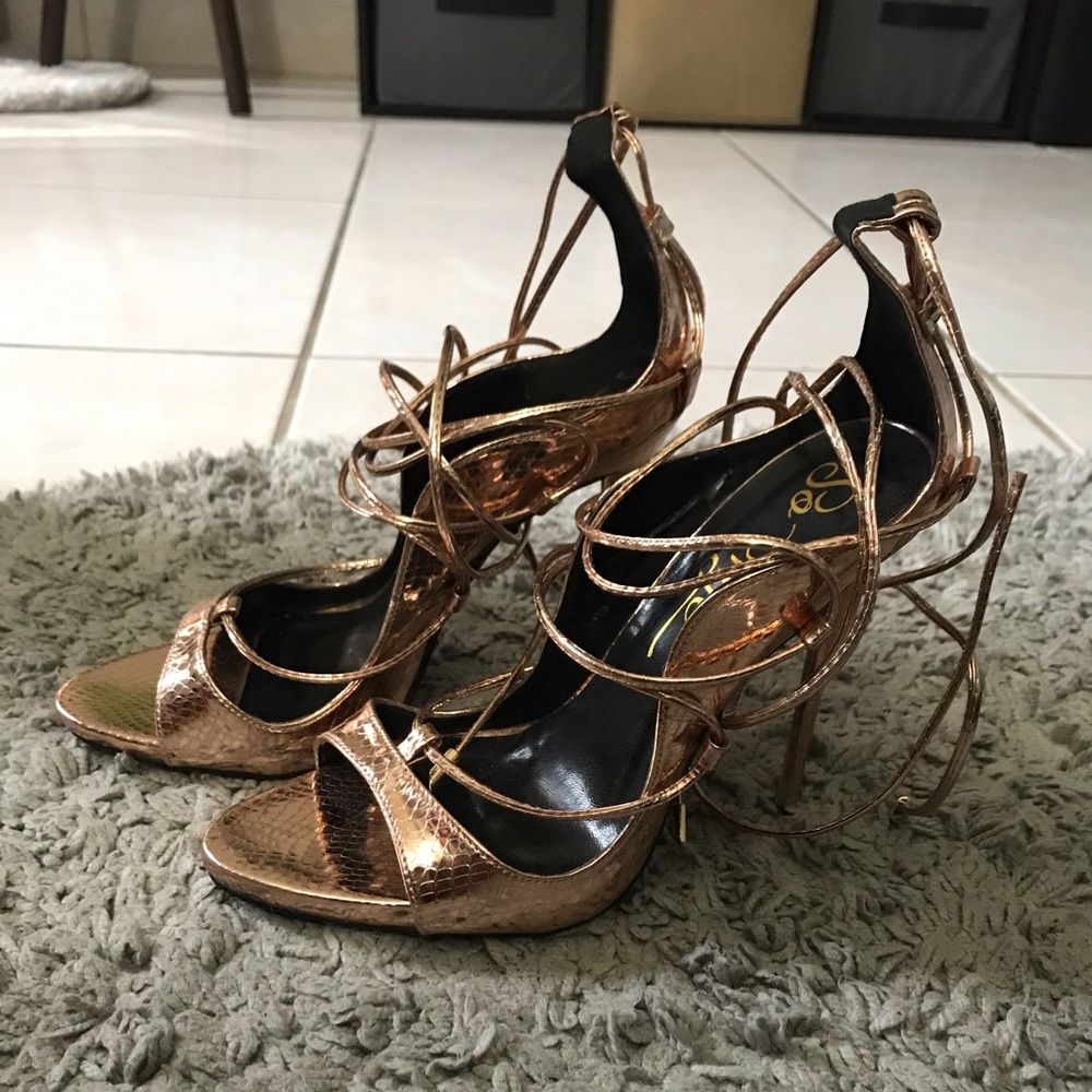 EGO criss cross strappy rose gold heels
